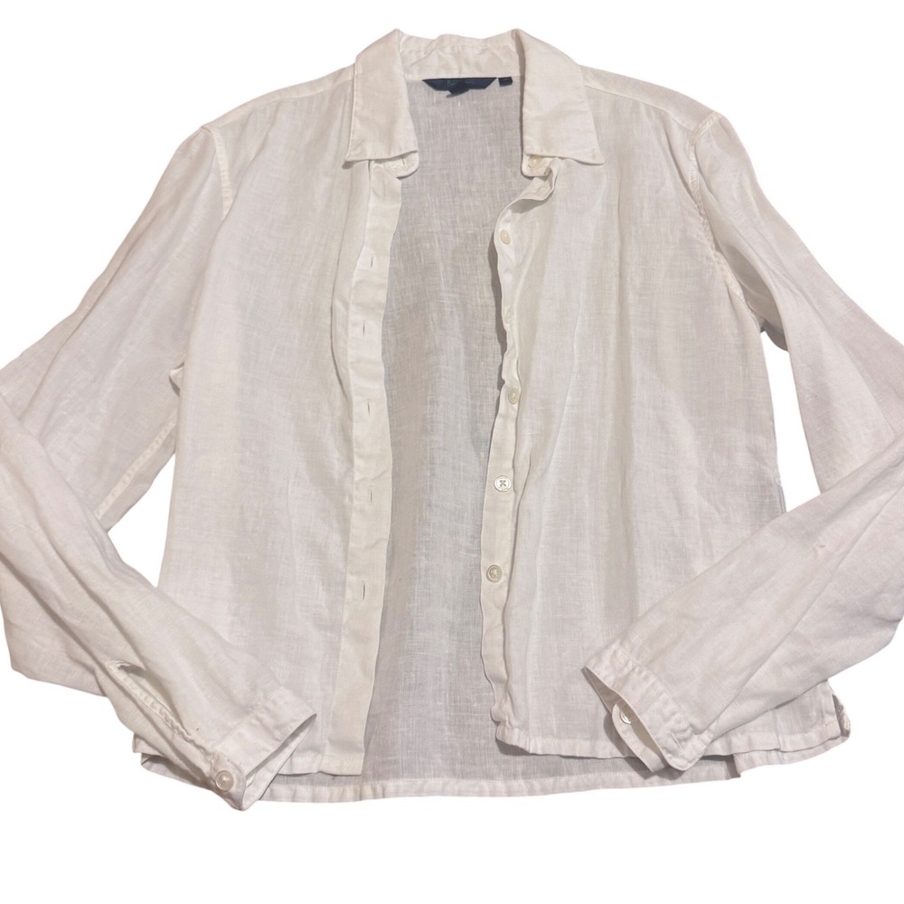 Boden White 100% Linen Long Sleeve Button Down Shirt Womens 12 Classic Top